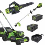 GREENWORKS 60V 51cm Self-Propelled Lawnmower Ultimate Start Up Kit components