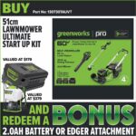 GREENWORKS 60V 51cm Self-Propelled Lawnmower Ultimate Start Up Kit redemption